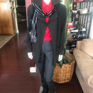 BROWN TRENCH COAT DOUBLE BREASTED/RED LONG SLEEVE [ EXPRESS SLIM FIT],